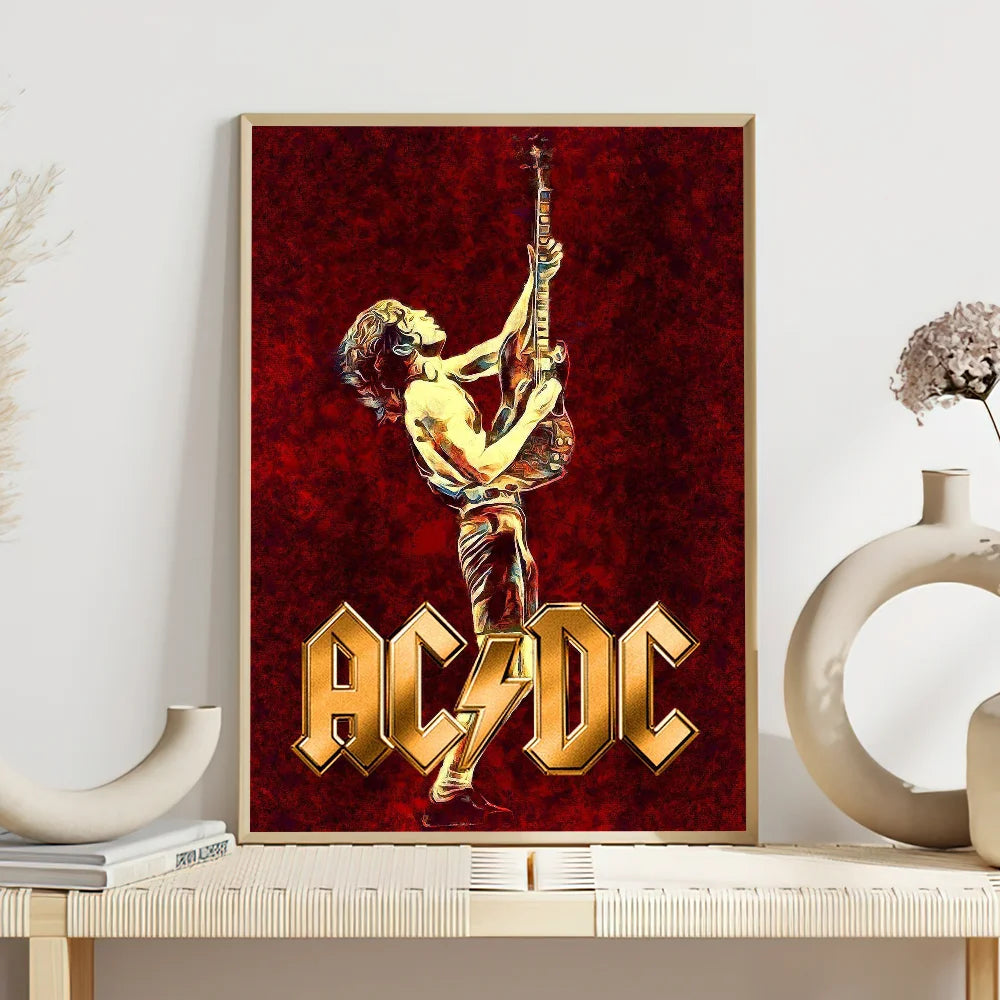 Band ACDC Music Poster Self Adhesive Painting Living Room Office Decoration Bedroom Home Wall Sticker Prints - z2