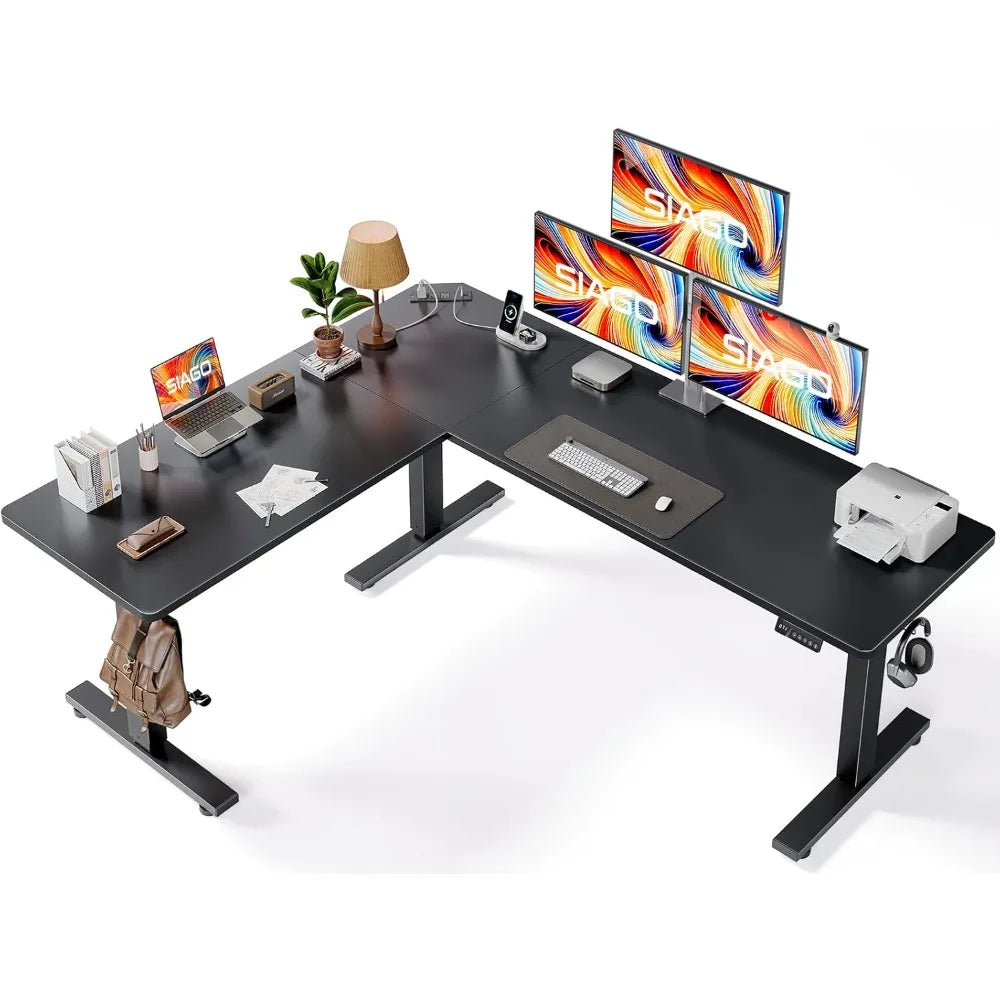 L-Shaped Standing Desk- 75 x 63 Inch Adjustable Corner Standing Desk with Charging Station - L Shape Sit Stand Table