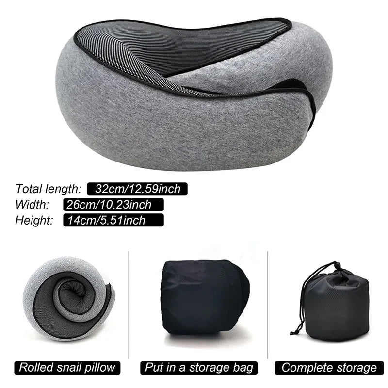 Travel Neck Pillow Memory Foam U-shaped Pillow Snail Style Travel Neck Support Portable Adjustable Soft Noon Break