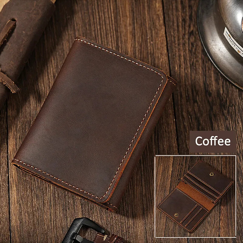 Vintage Crazy Horse Leather Credit Card Holder Wallet Mens Real Cowhide Slim ID VIP Business Cards Small Change Coins