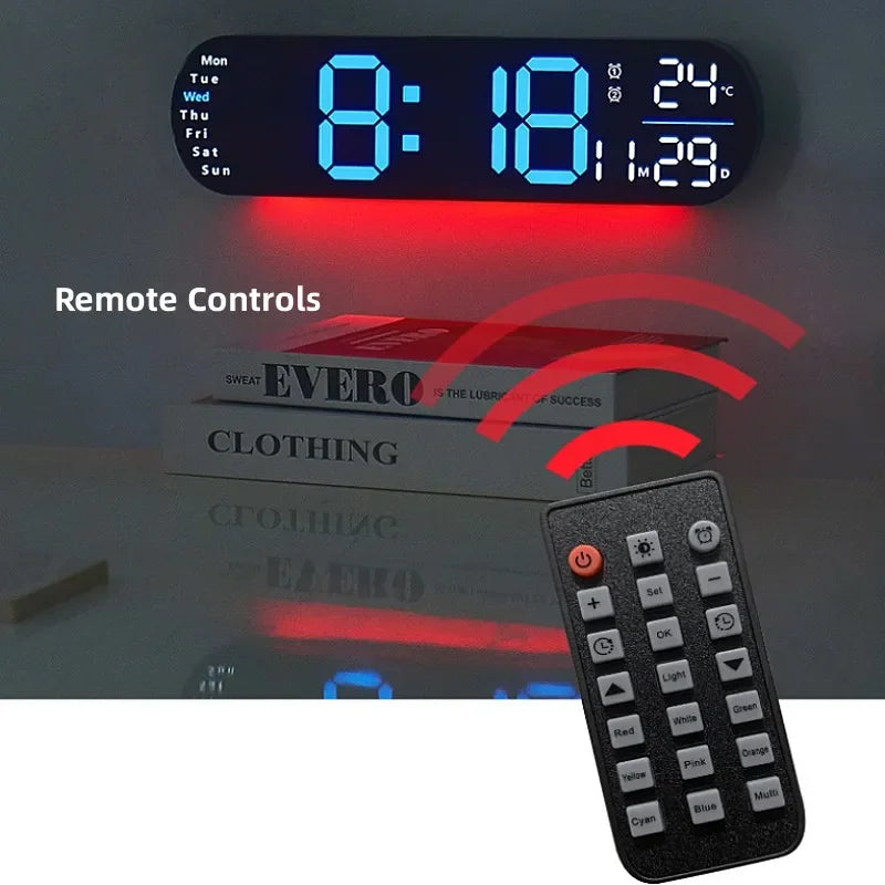 13.78 Inch Remote Control Digital Wall Clock Mood Lighting Timing Countdown 2 Alarm Auto Dimmer DST Plug In Use LED
