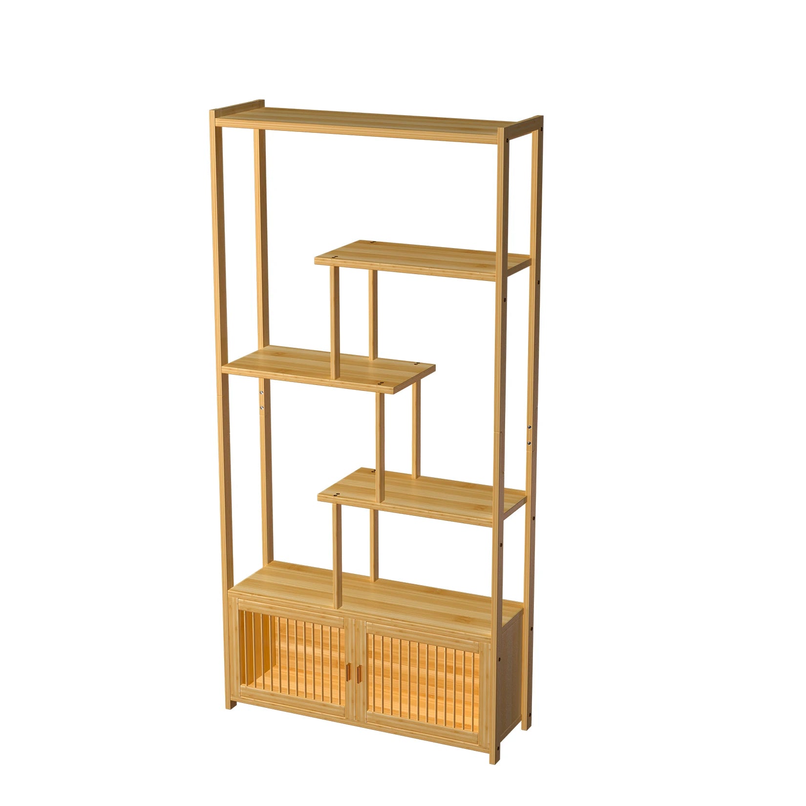 Free Standing Storage Rack Bamboo Bookshelf Cupboard Living Room Bedroom - Natural Wood / Australia