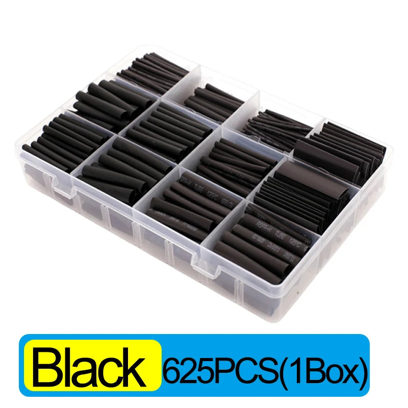 For Wire Cable Repair Black Heat Shrink Tubing Kit Polyolefin Sleeving Assortment Electrical Insulation Connection