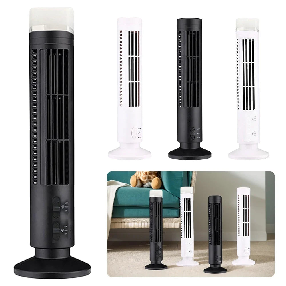 LED Tower Fan Bladeless Cooling Fan 2 Gear Speed No Leaf Air Conditioner Portable Electric Floor Fan for Living Room