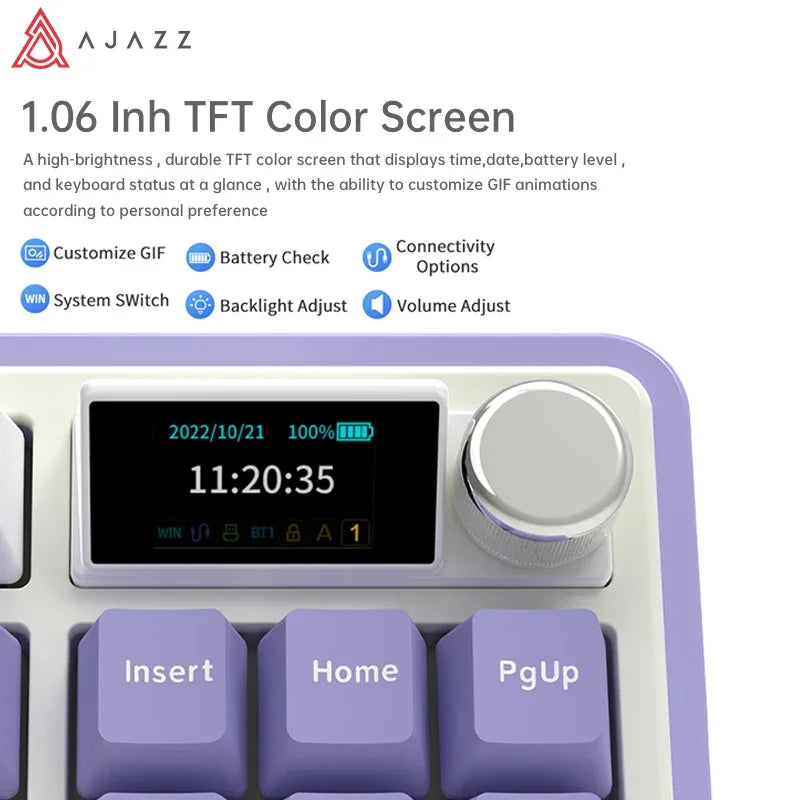 Ajazz Ak870 RGB Gaming Mechanical Keyboard Hot Swap 84 Keys Wireless Bluetooth 2.4G Wired Keyboards TFT FOR Desktop