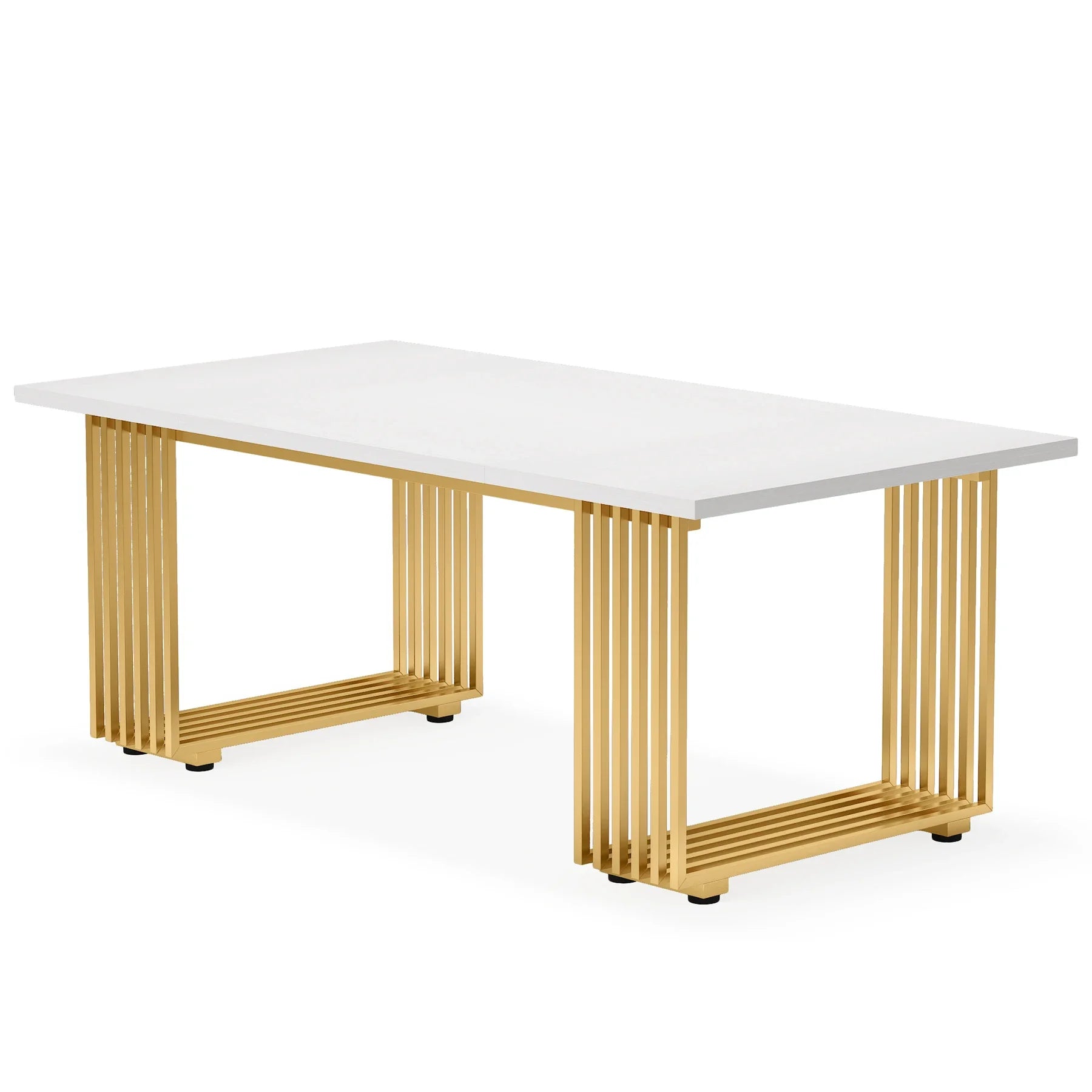 Tribesigns 70.9’’ Modern Office Desk Wooden Computer Desk White Executive Desk with Gold Metal Legs Small Conference