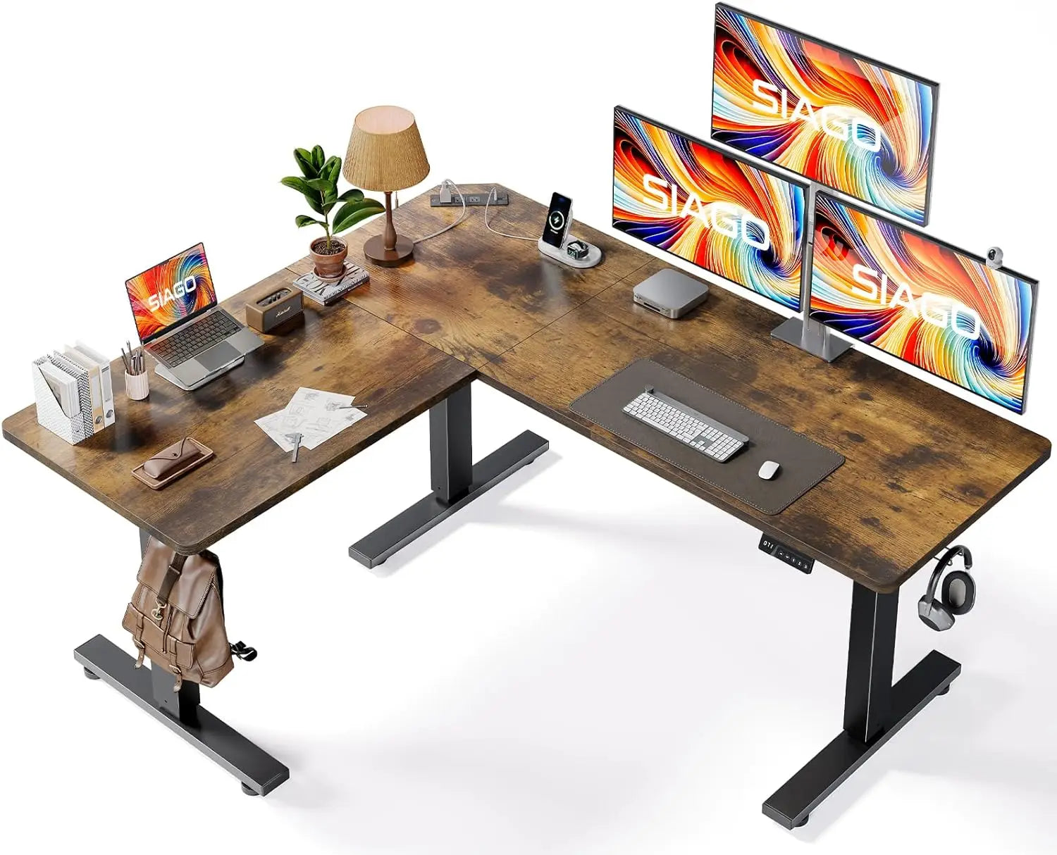 L-Shaped Standing Desk- 75 x 63 Inch Adjustable Corner Standing Desk with Charging Station - L Shape Sit Stand Table