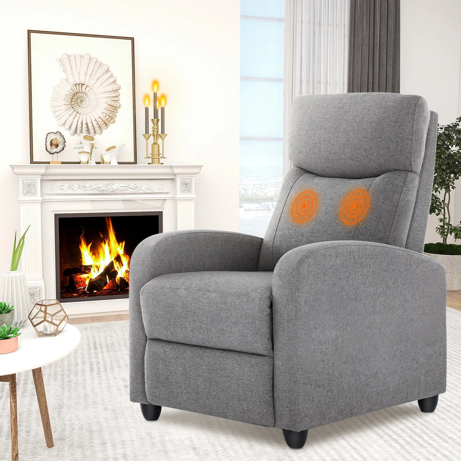 JHK Recliner Chair Massage Sofa Fabric Theater Lumbar Support Adjustable Modern Padded Seat Backrest Living Room Home