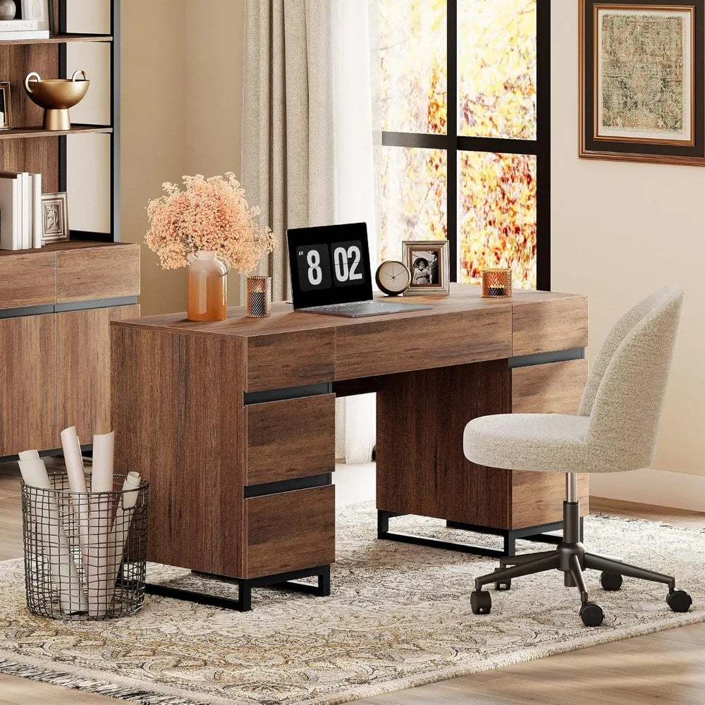 59 Modern administrative desk with drawers wooden computer desk with charging station home desk with file drawers