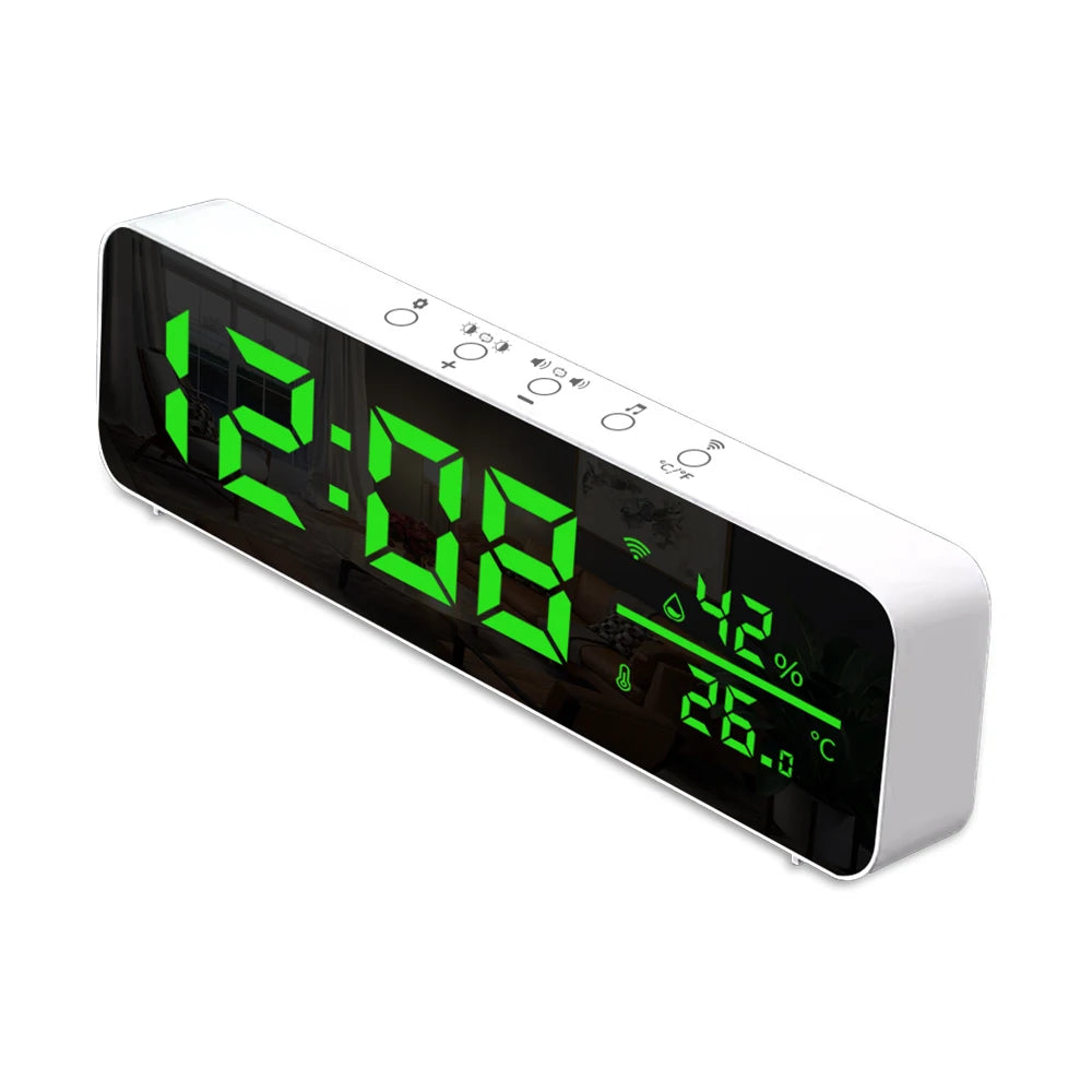 Tuya WiFi LED Alarm Clock Support Temperature Humidity Sensor Time Display USB Desktop Mirror Clocks for Living Room