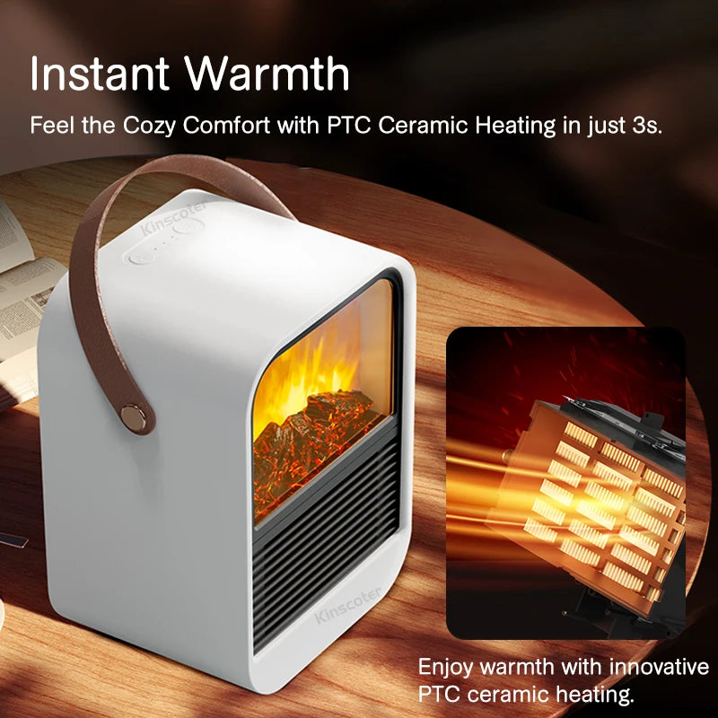 Simulated Fireplace Electric Heater 1000W Space Heater Portable PTC Fast Heating Ceramic Home Office Indoor Overheat