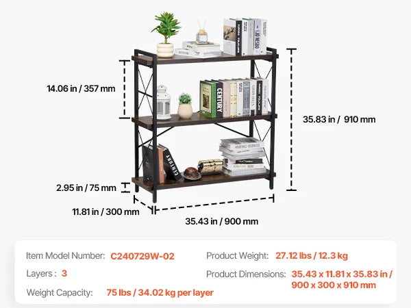 SucceBuy Metal Bookshelf 3-14-Tier Tall Industrial Bookshelf Vintage Display Storage Bookcase with Open Shelves