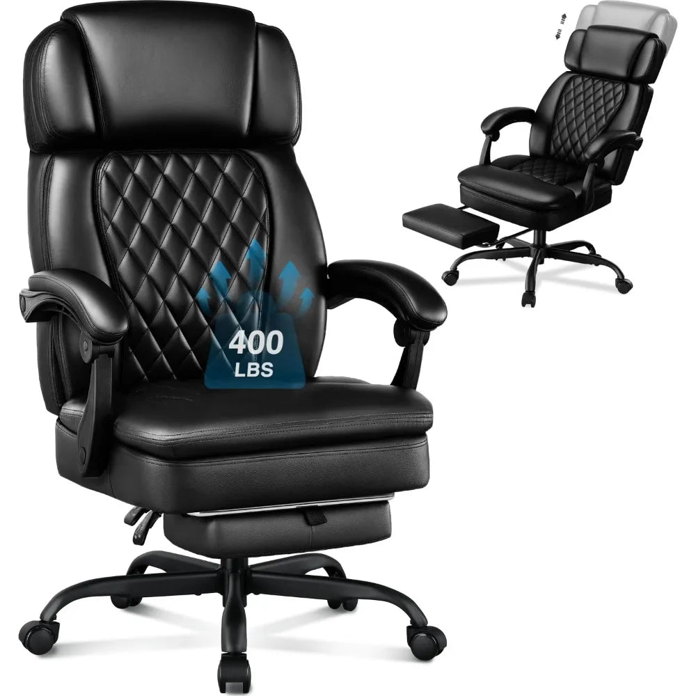 400lbs Executive Office Chair with Foot Rest for Heavy People Ergonomic Big and Tall Desk Chair with Adjustable Headrest