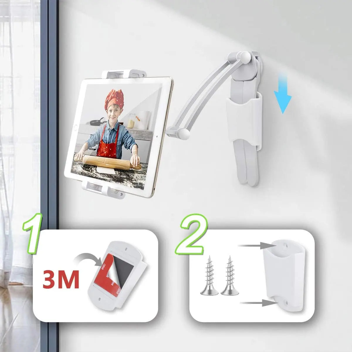 Kitchen Cabinet Wall Tablet Mount 360° Rotating Metal Phone Tablet Bracket 5-13.5” Devices for IPad IPhone Tab Stand