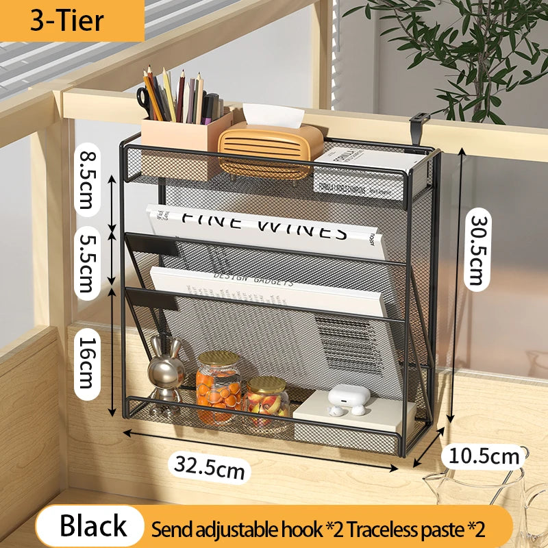 Desk File Organizer Mesh 5-Tier Hanging Wall Mount Document Organization Stand Desktop Vertical Mail Paper Folder