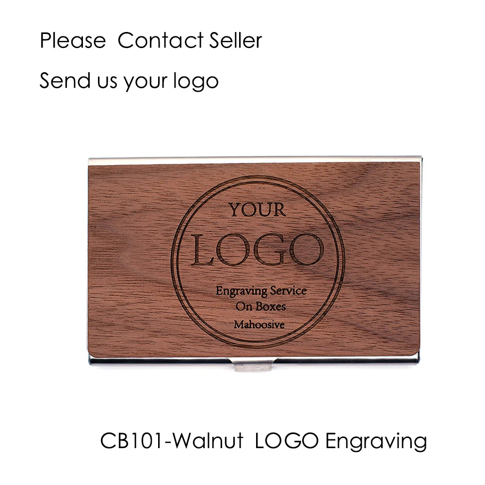 Custom Logo Wooden Business Card Holder - Personalized Wood & Metal Case for Professionals - Premium Quality - LOGO