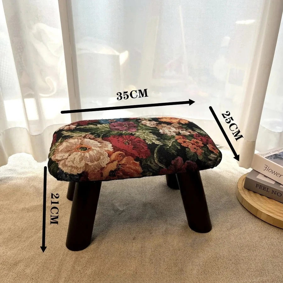 Retro Furniture Flower Footrest Thickened Sponge Stool Handmade Small Stool Classical Durable Entrance Shoe Changing