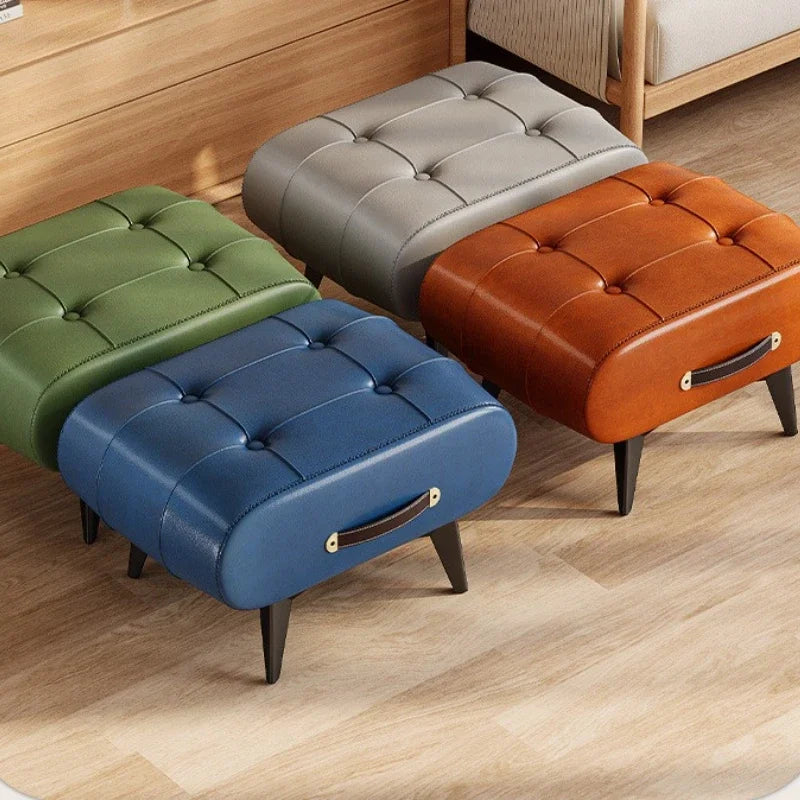 Foldable Foot Stool Extra Thick PU Leather & High-Density Foam Portable Ottoman for Living Room/Bedroom/Office Non-Slip