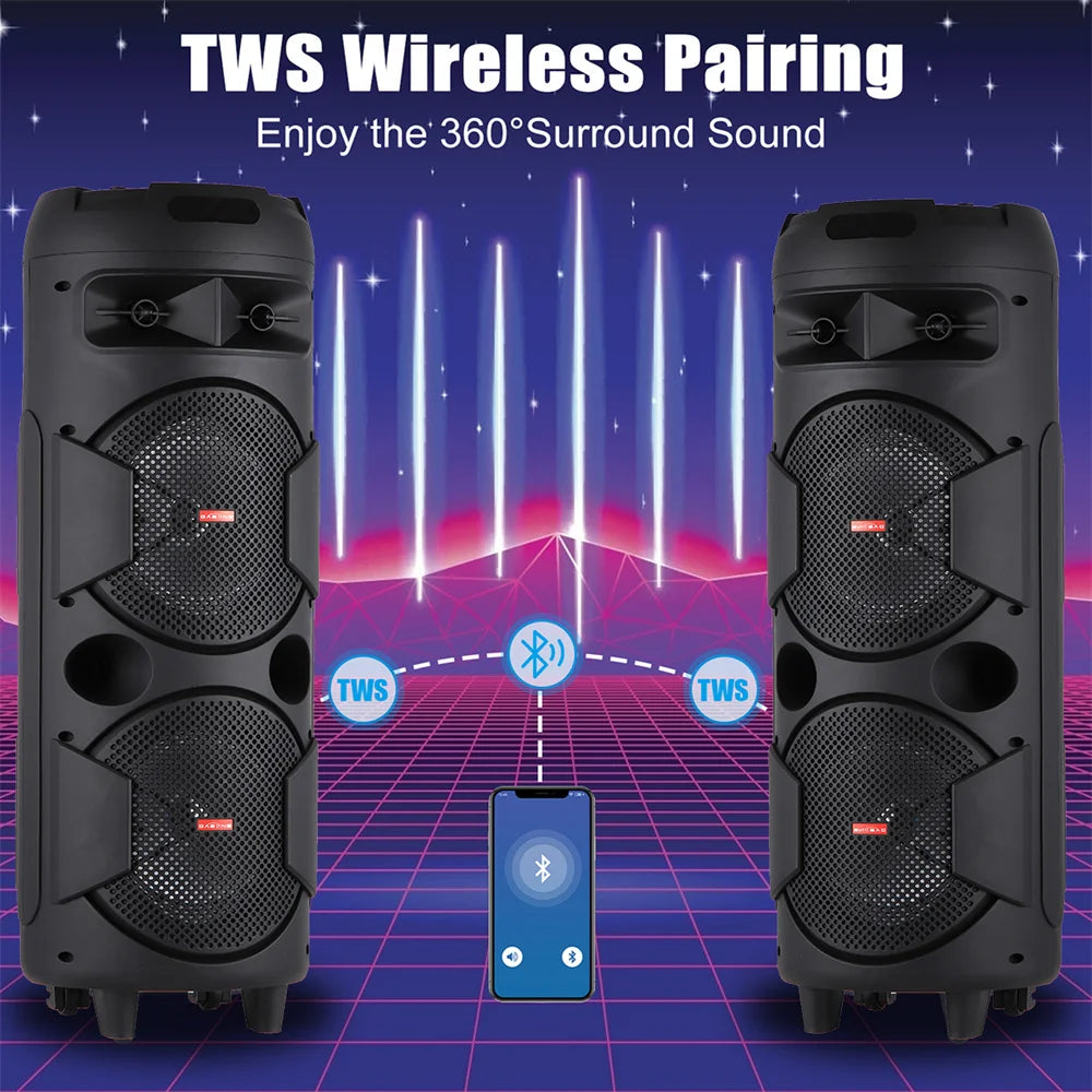6000W Portable Bluetooth Speaker Sub woofer Heavy Bass Sound System Party Dj Karaoke RGB Light Rechargeable Speaker