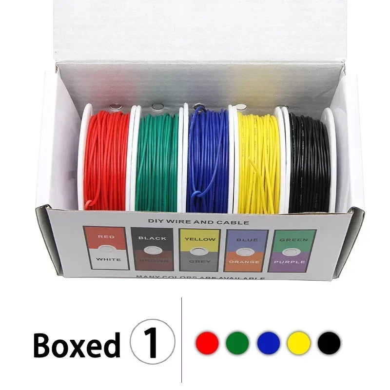 （5 Colors Mix Kit）UL1007 Wire PVC Insulation Tinned Copper Cable Stranded Electrical Line 30/28/26/24/22/20/18/16 AWG