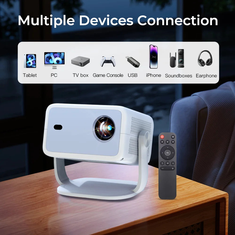 Smart Projector Native 1080P Support 4K 800 ANSI HD Brightness Android 11.0 WiFi 6 Auto Focus & Keystone Correction