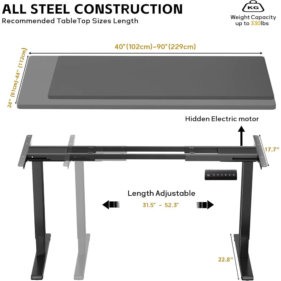 Dual Motor Electric Standing Desk Frame for 40 to 90 Table Tops 330lbs Weight Capacity Ergonomic Standing Height