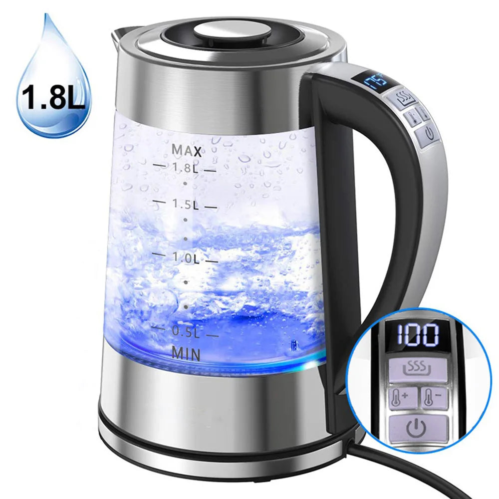 Intelligent Thermostatic Glass Electric Kettle 1.8L Household Boilng Water Multifunction 220V Automatic Power