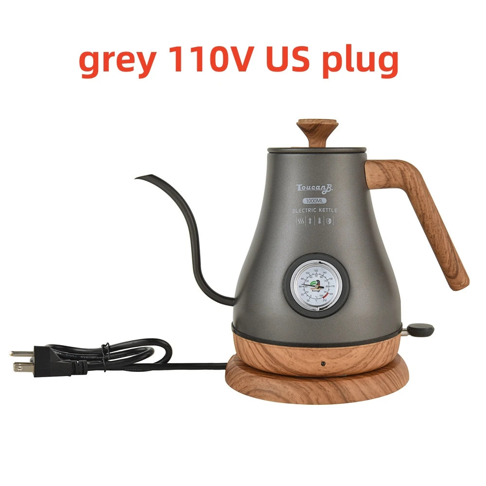 110V/220V Retro Electric Kettle 1.0L Gooseneck Slender Mouth Teapot Hand Brew Coffee Pot Quick Heating Kettle