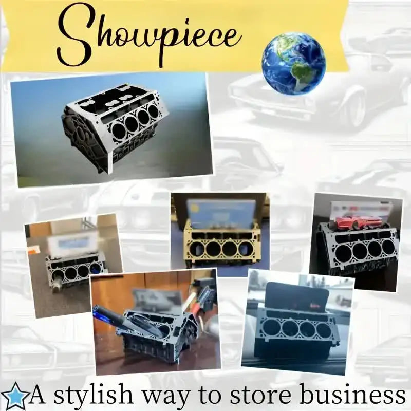 Unique Engine Block Office Desk Organizer - Business Card And Pen Holder Perfect Gift For Car Enthusiasts And Mechanics