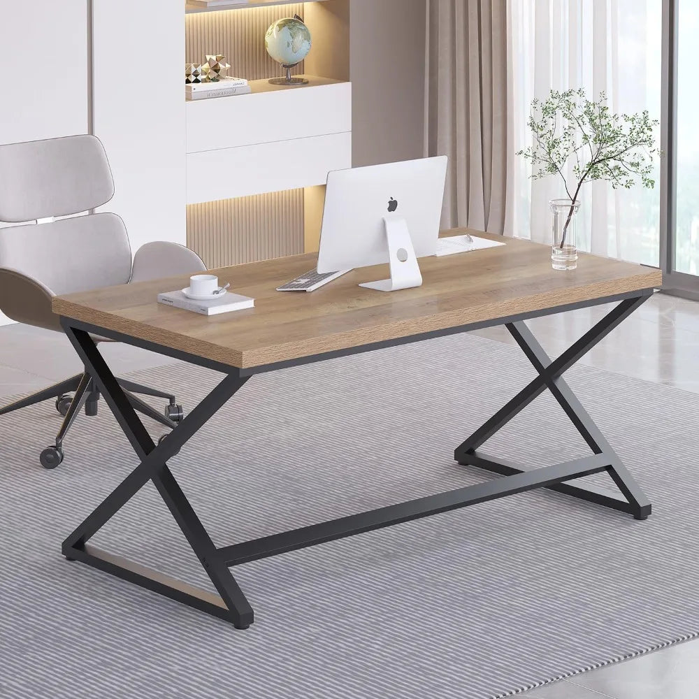 Rural computer desk modern metal home office desk bedroom farmhouse work study desk minimalist wooden laptop - Rustic