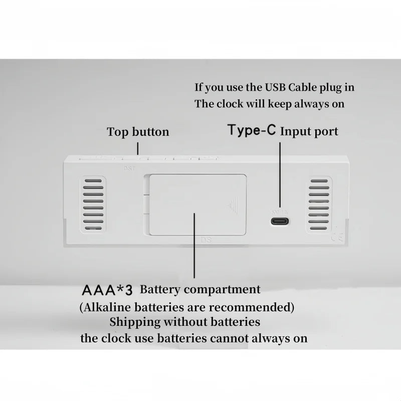Digital Alarm Clock with Bottom Mood Light TEMP Week Date Dual Alarm 3 Levels Brightness Snooze DST Table Clock 12/24H