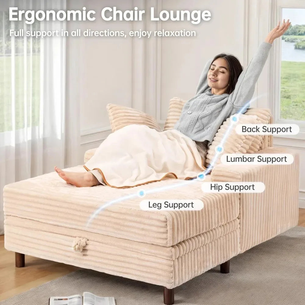 54’’ Oversized Chaise Lounge Chair Indoor Comfy Sofa Bed with Storage and Ottoman Upholstered Reading Chairs Cloud