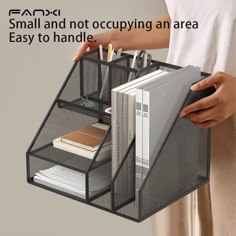 Desk Organizer with File Holder Desk Organizers with 3 Tier Letter Trays and 2 Pen Holders Mesh Desk Accessories &