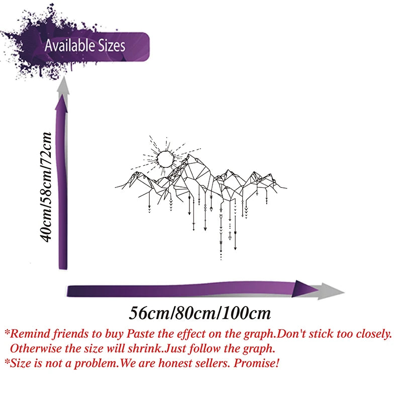 Large Geometric Mountain Sun Arrow Wall Sticker Office Bedroom Abstric Nature Landscape Wall Decal Playroom Vinyl Home