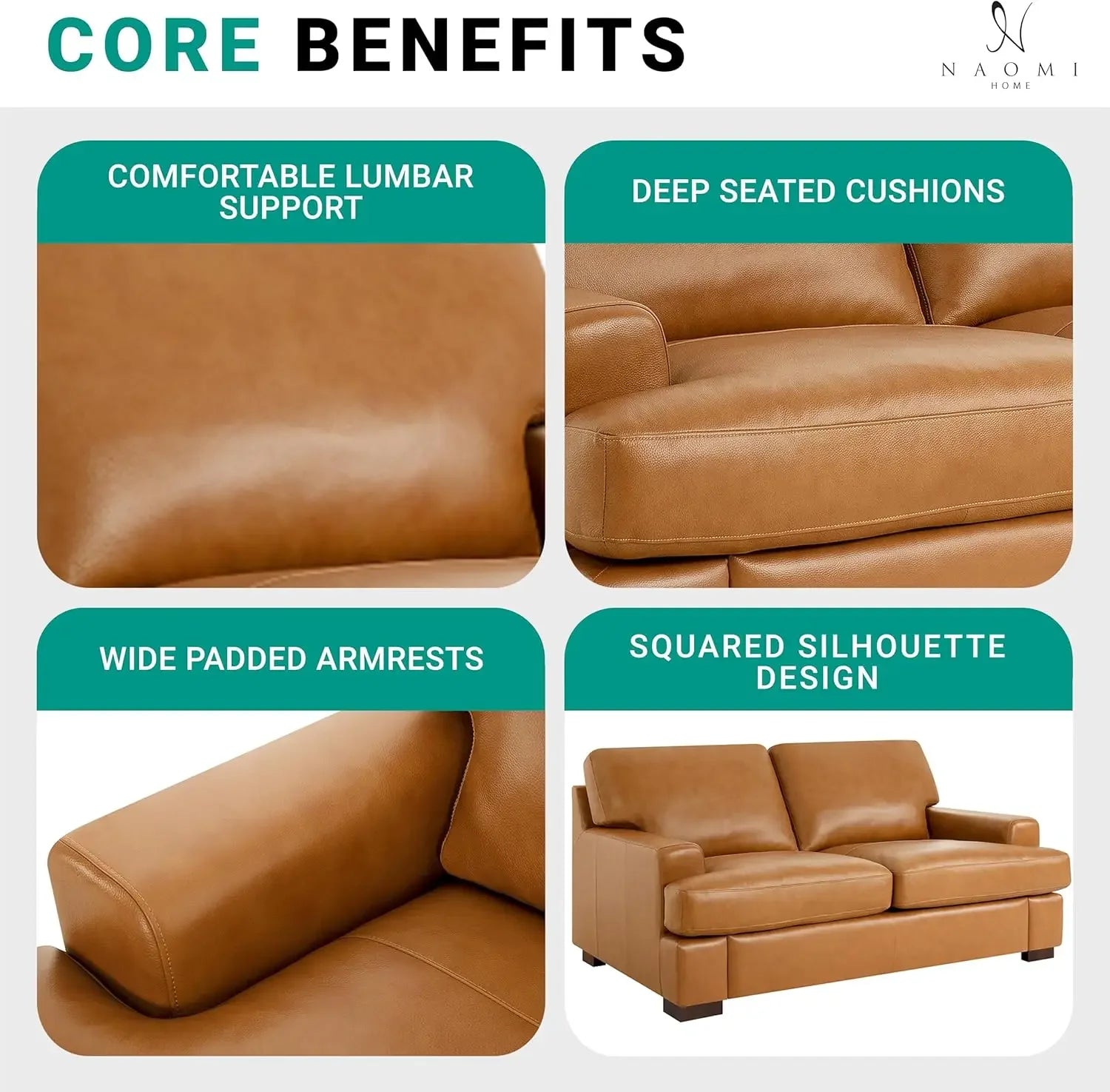 Hot salesSiggy Genuine Leather Sofa - Set of 3 Luxurious Comfort Goose Feather Cushion Filling Square Arm Design Sturdy