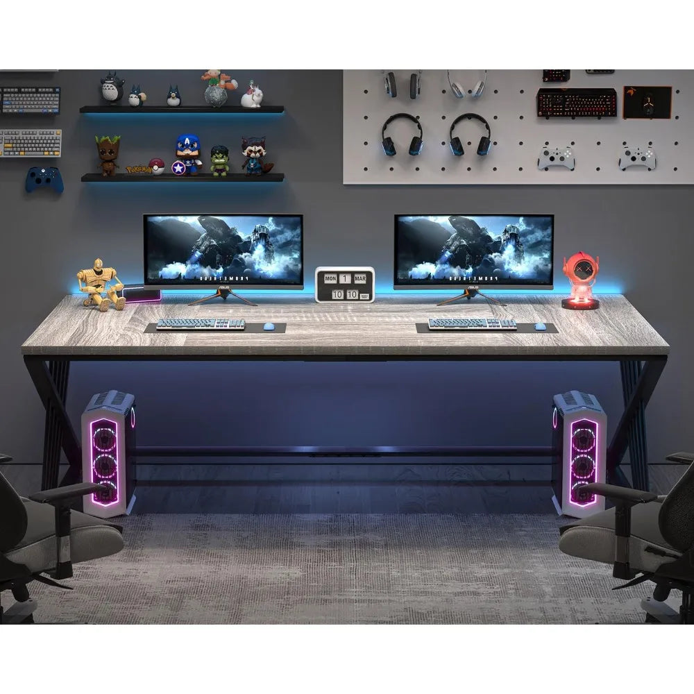 70.9 Z-legged industrial computer desk 2-person modern home office desk large gaming administrative desk - United