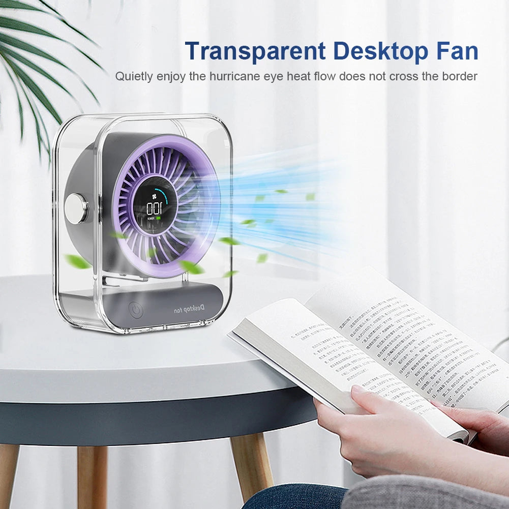 Desk Fan USB/Rechargeable Portable Table Desktop Air Circulator Fan LED Display Small Table Fan Ultra-Quiet Fans