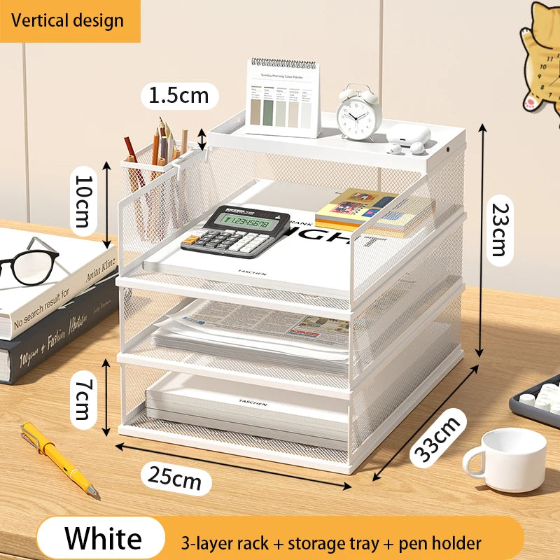 Desk storage and accessories 4-tier paper trust tray storage box with file holder desk storage office supplies desk