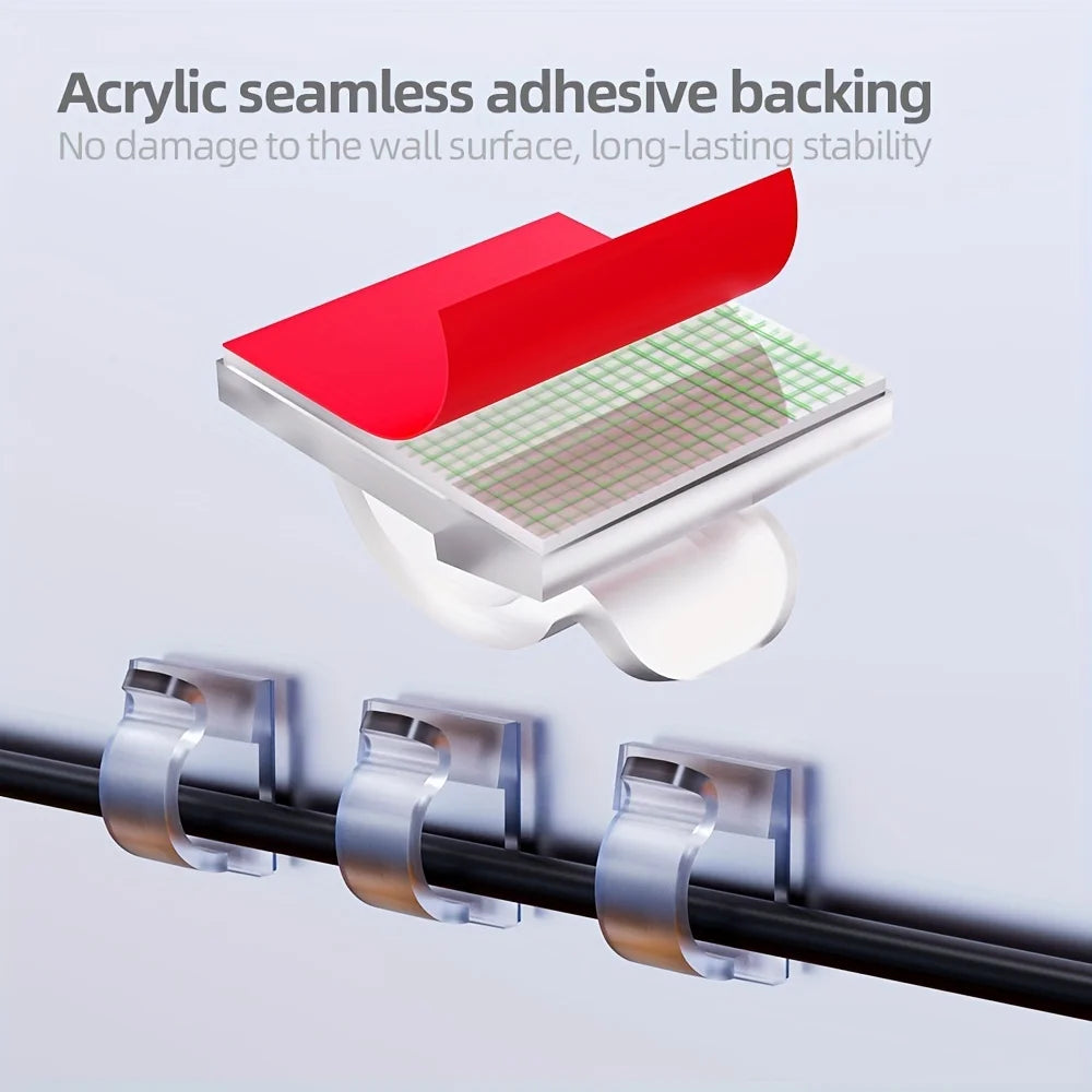50Pcs Adhesive Cable Clips Upgraded Wall Wire Holders For Cable Management For PC Wall Under Desk Electric Wires