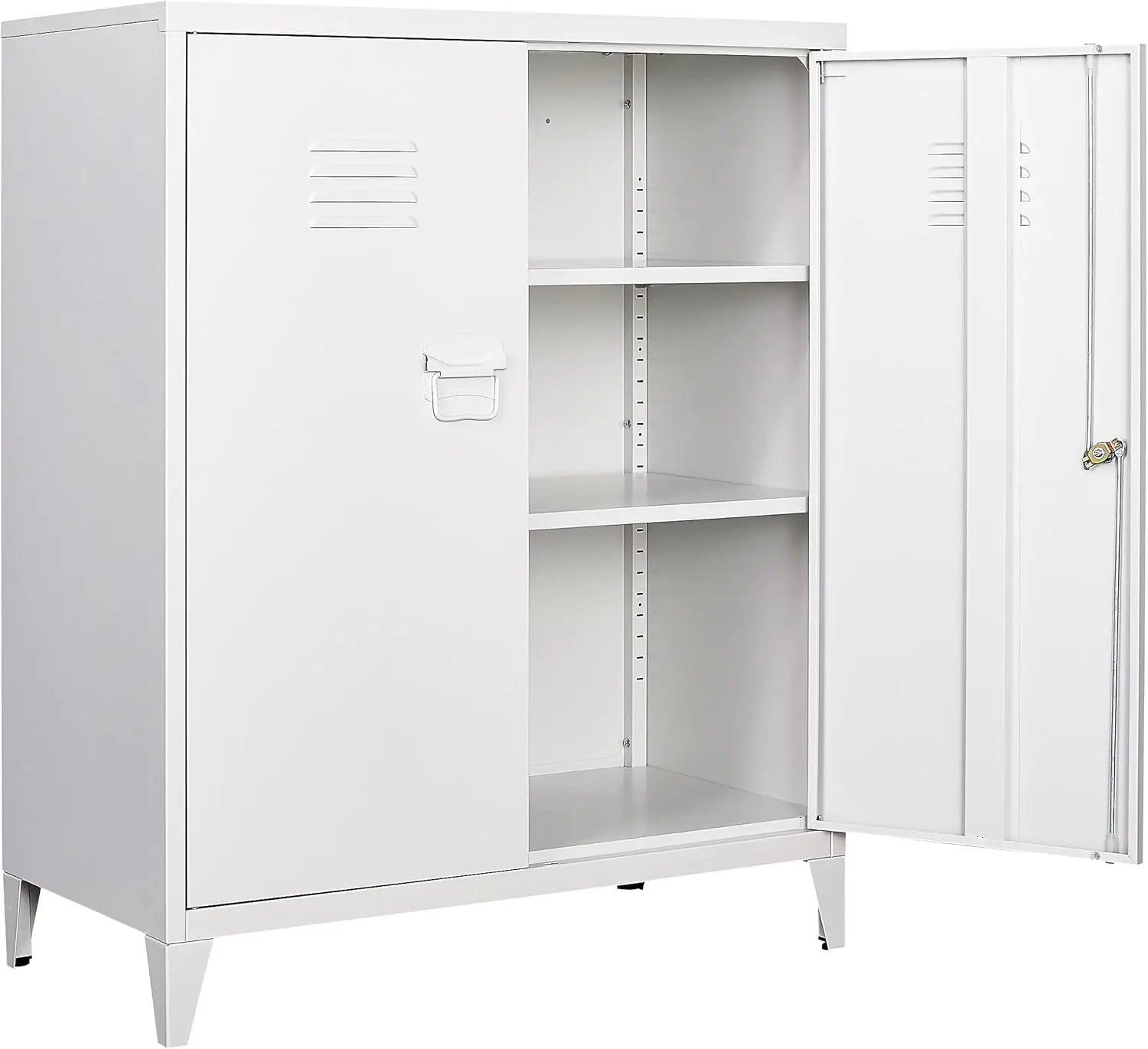 White Metal Cabinet with Doors and Shelves,40’’ Metal Storage Cabinet with Lock Door Adjustable Shelf,File Cabinet