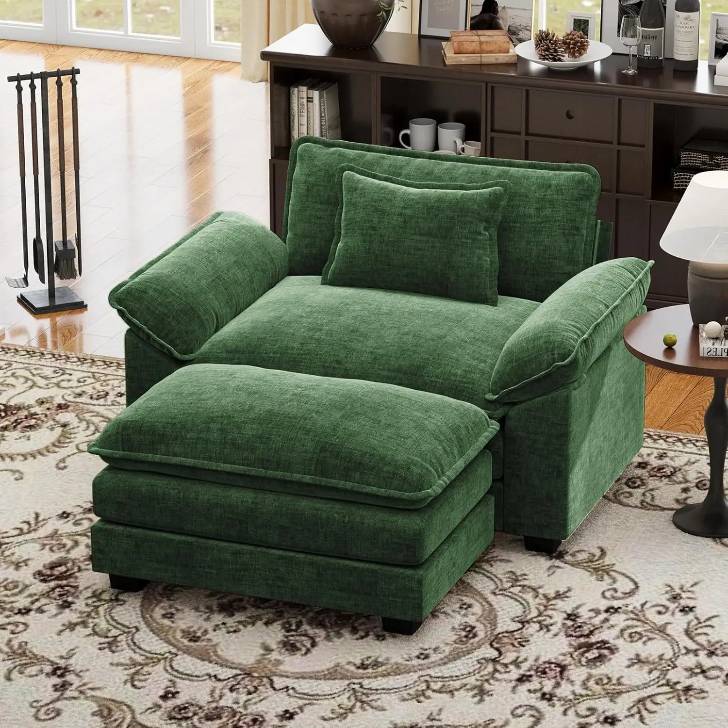 50’’ Oversized Chair with Movable Ottoman Chenille Comfy Cloud Sofa Accent Chair w/Large Seat and Armrests Modern Extra