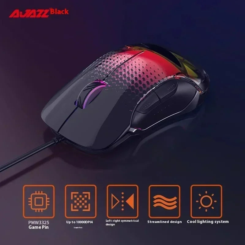 AJAZZ AJ358 RGB Transparent Mouse Transparent back panel RGB Customizable lighting effects PMW3325 chip Ergonomic
