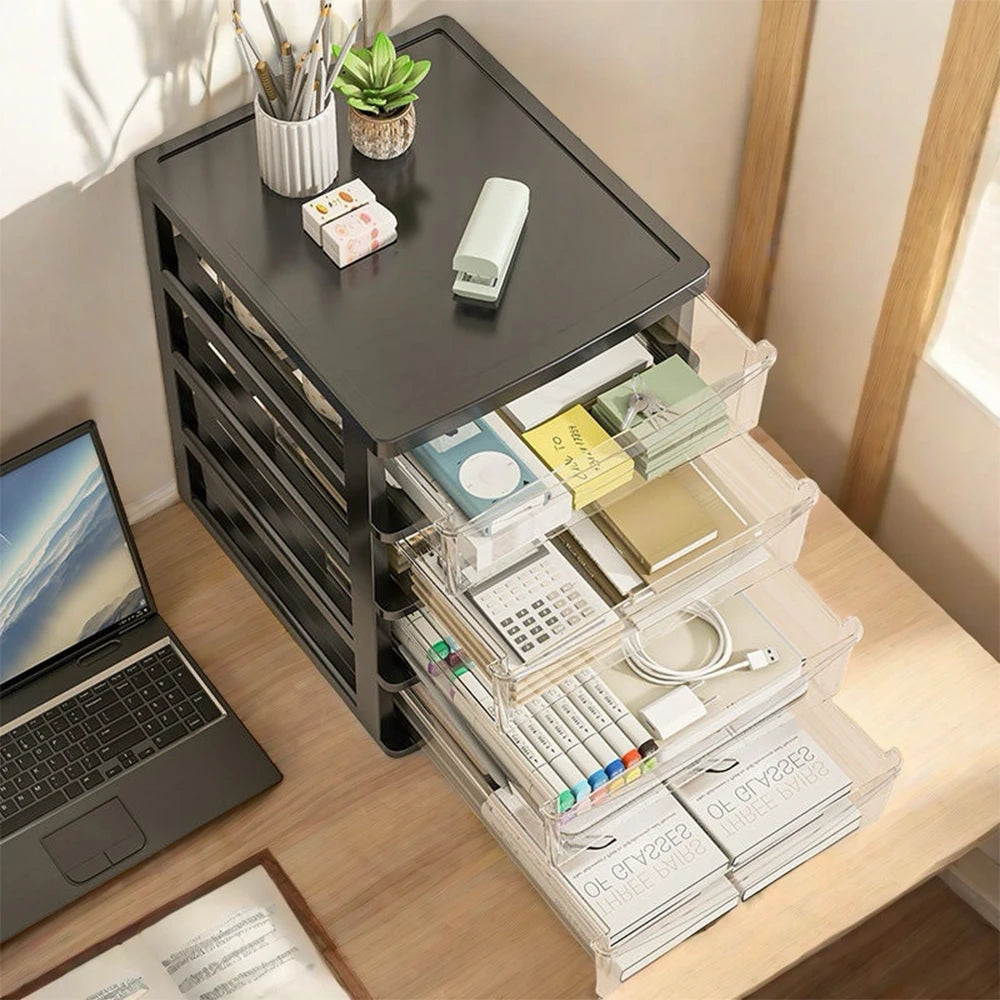2-6Layers Medium Desktop Storage Box with Drawer Heightened Table Organizer Plastic Office storage cabinet for home