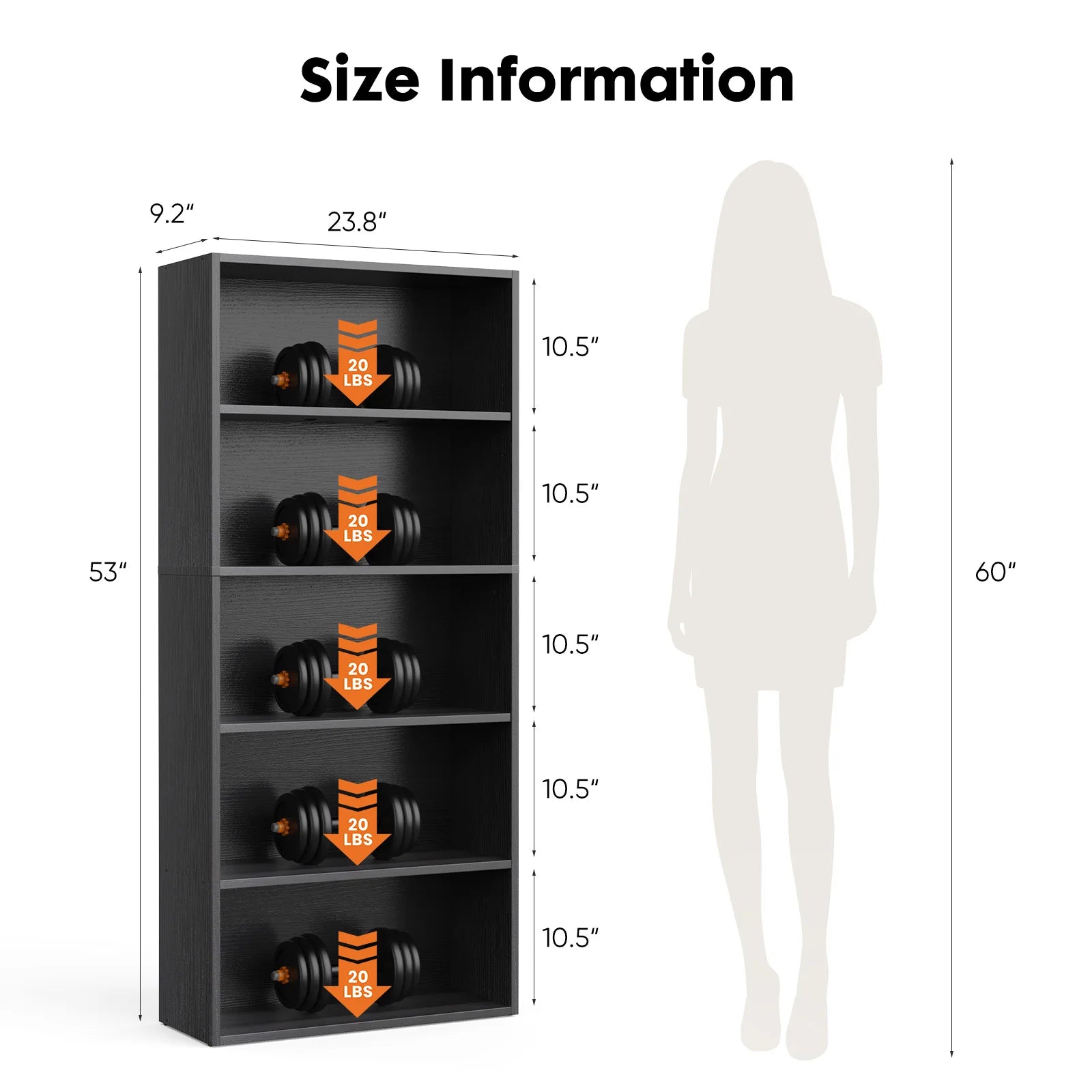 JHK 6 Tier Wooden Shelf Bookcase 63 Inch Tall Floor Standing Open Bookshelf for Living Room and Home Office