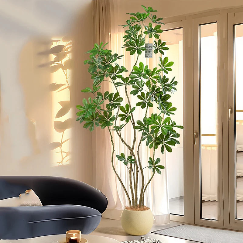 31-74in Large Artificial Ficus Tree Fake Plants Palm Leafs Tropical Shrub Faux Rubber Tree for Home Xmas Garden Office