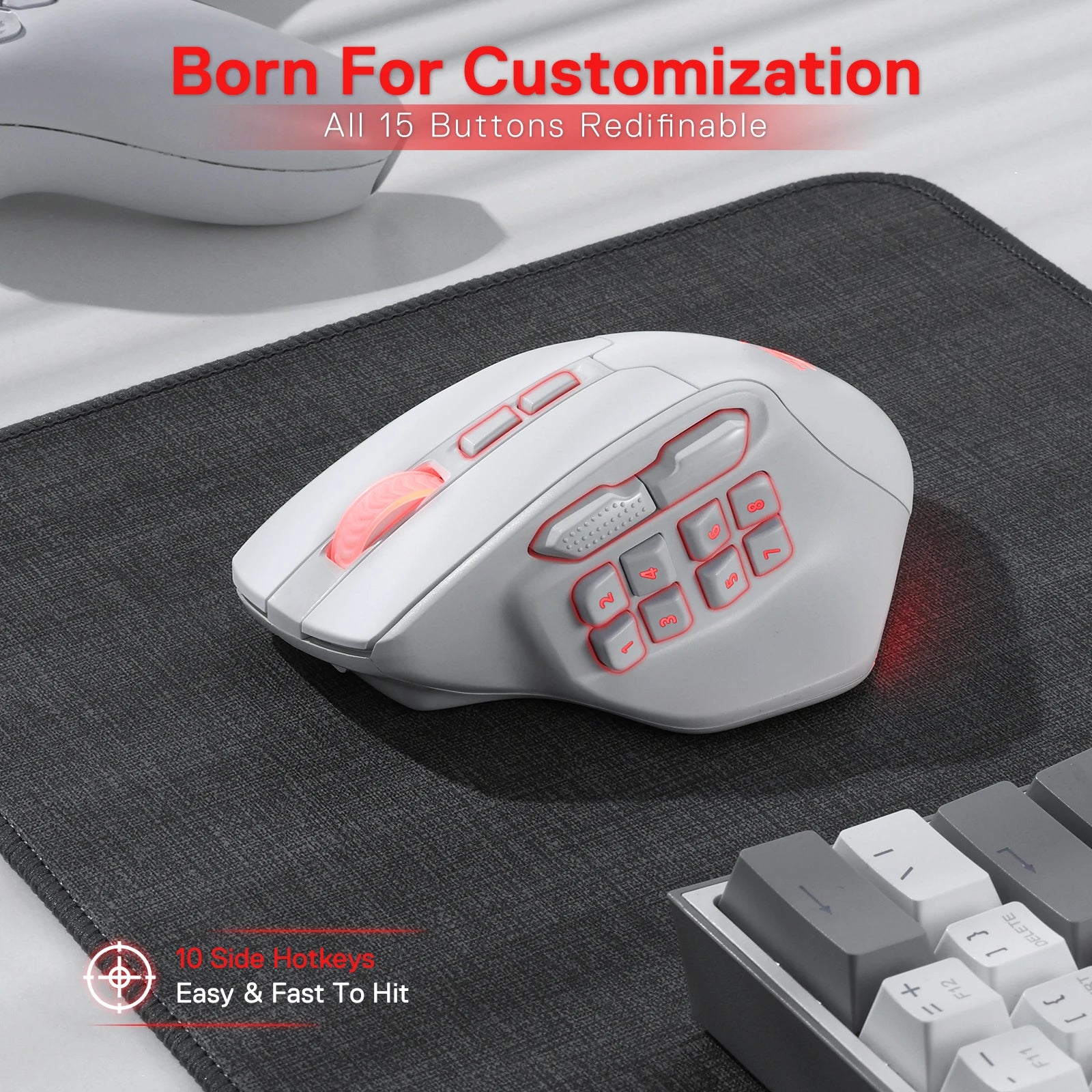 Redragon M811 PRO Wireless MMO Gaming Mouse 15 Programmable Buttons RGB Gamer Mouse 10 Side Macro Keys