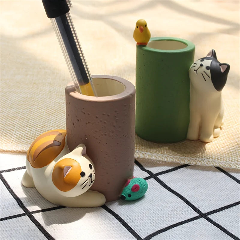2pcs Cute cat pen holder mini pen holder creative decoration for study home decor office desk decoration office