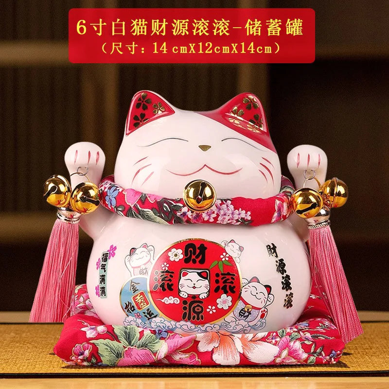 6/7inch Lucky Cat Piggy Bank Japanese Cat Crafts Cashier Display Ceramic Lucky Cat Desk Decoration Furniture Feng Shui