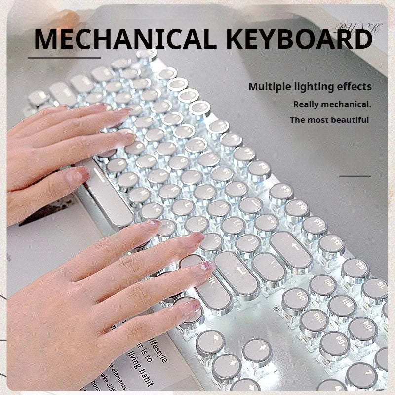 EWEADN TK100 Punk Typewriter Mechanical Gaming Keyboard 104Keys with LED Backlit USB Wired Keyboards for Windows Laptop