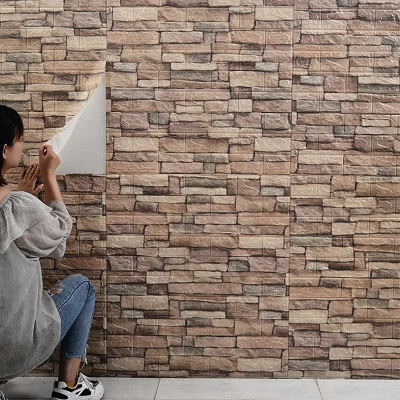 1/5/12pcs Foam 3D Wall Decor Sticker Waterproof Self-adhesive Brick Wallpaper DIY Living Room Wall Sticker Background